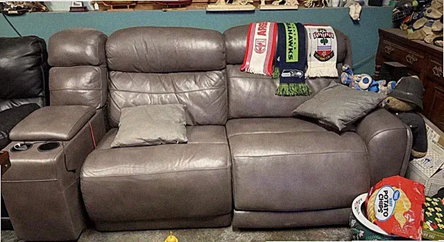 Gray Faux Leather 3-Seater Sofa with Storage, Cup Holders, Modern Design