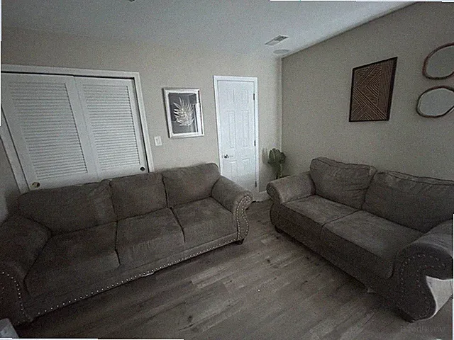 Gray faux Suede/ Leather-Like Finish Two-Piece Sofa Set (gently used)