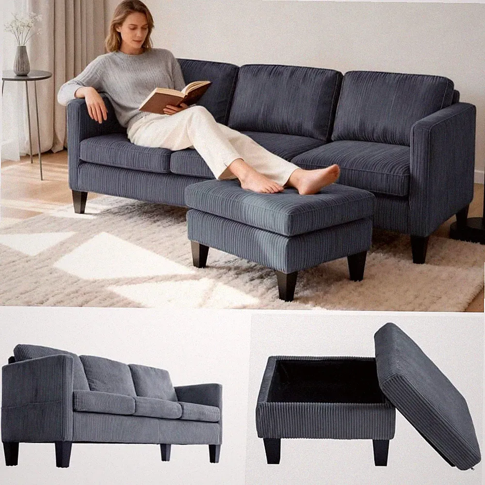 Gray L-Shaped Convertible Sleeper Sofa with Chaise for Small Spaces