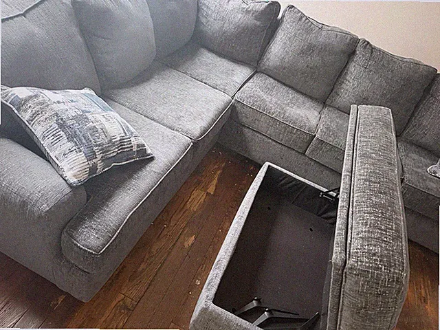 Gray L-Shaped Corner Sectional Sofa w/ Cushions & Storage Ottoman, Fabric