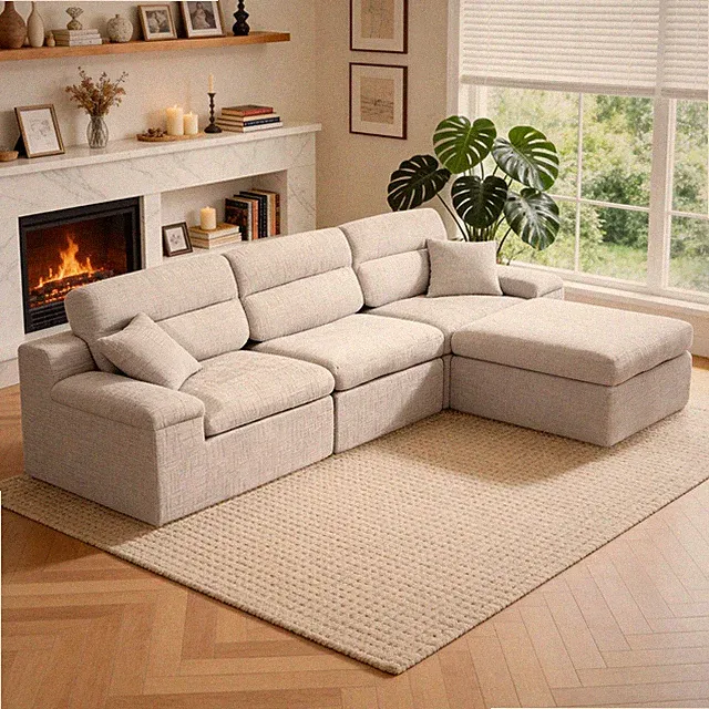 Gray L-Shaped Sectional Sleeper Sofa Chaise Lounge