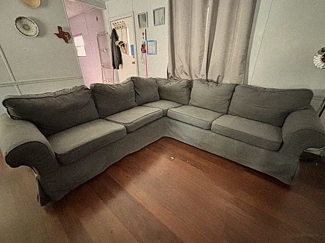 Gray L-Shaped Sectional Sofa with Chaise, Rolled Arms, Woven Fabric