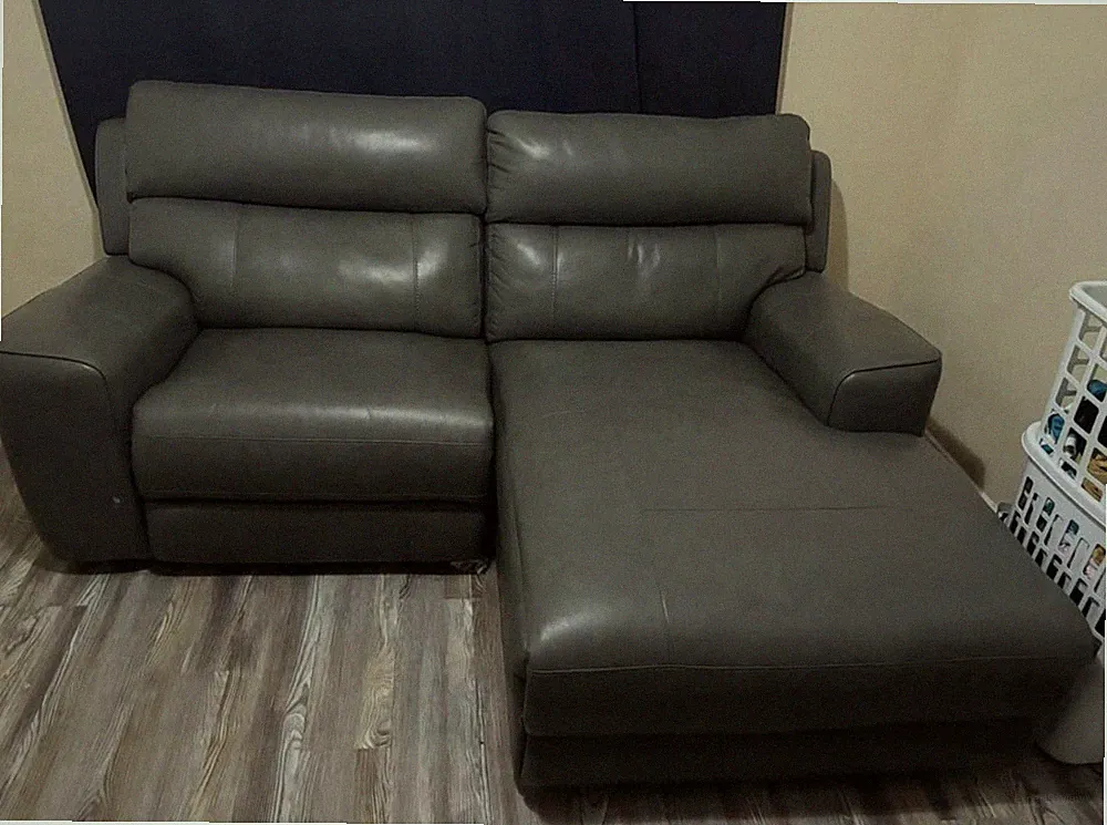 Gray Leather 3-Seat Sectional Sofa with Chaise, High Back, Modern Living Room