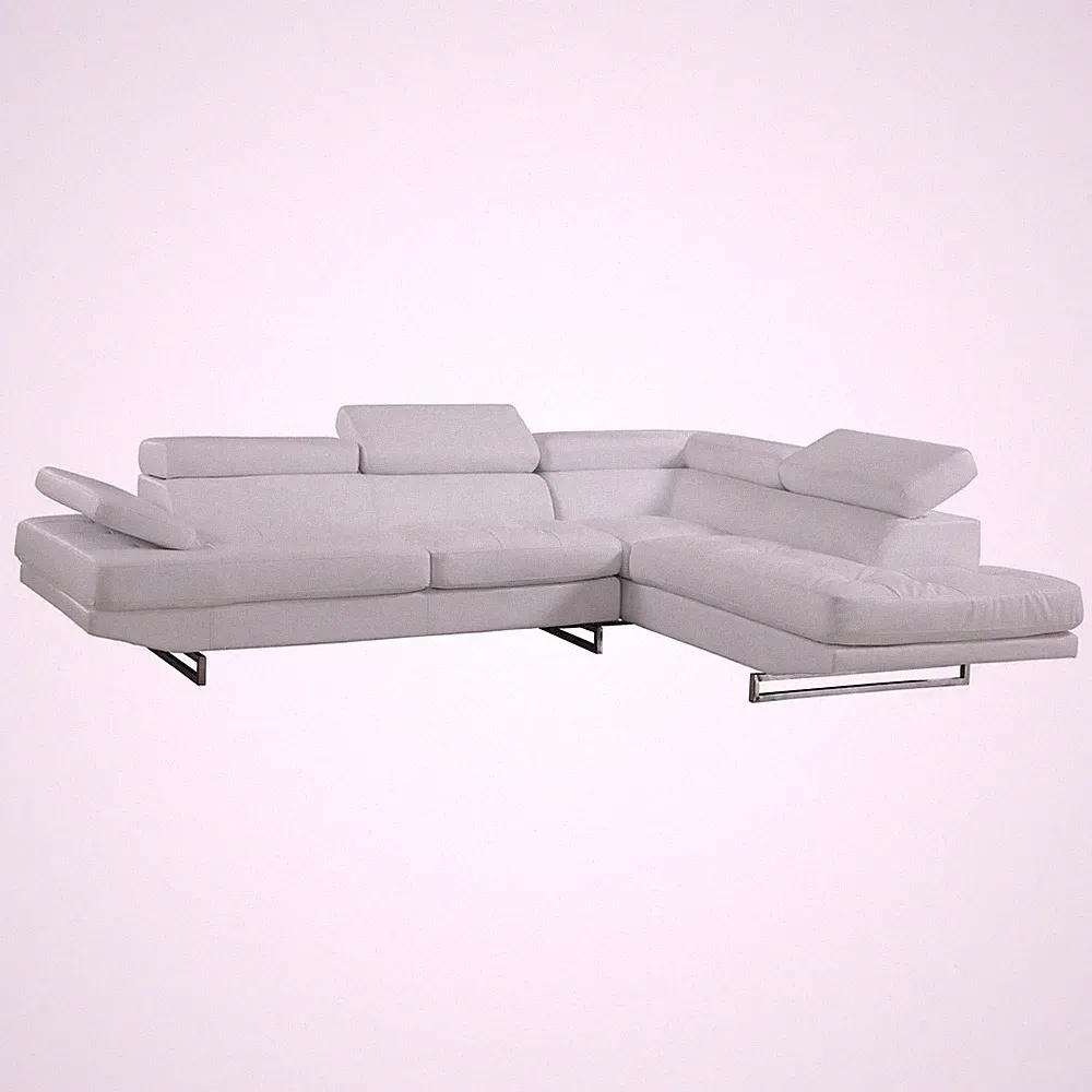Gray Leather L Shaped Two Piece Corner Sectional