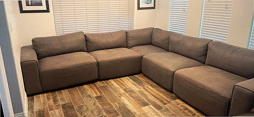 Gray Linen Blend Sectional Sofa w/ Chaise Track Arms, 5-Seat w/ Cushions
