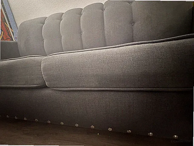 Gray Linen Blend Tufted Back Track Arm Sofa, 3-Seater Modern Wood Frame
