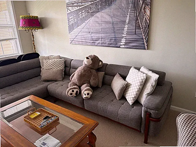 Gray Linen Mid-Century Modern Sectional Sofa 7-Seat 120x84 w/ Cushions