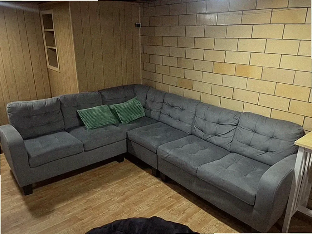 Gray Microfiber L-Shaped Sectional Sofa w/ Chaise, Pad Arms, Seats 6