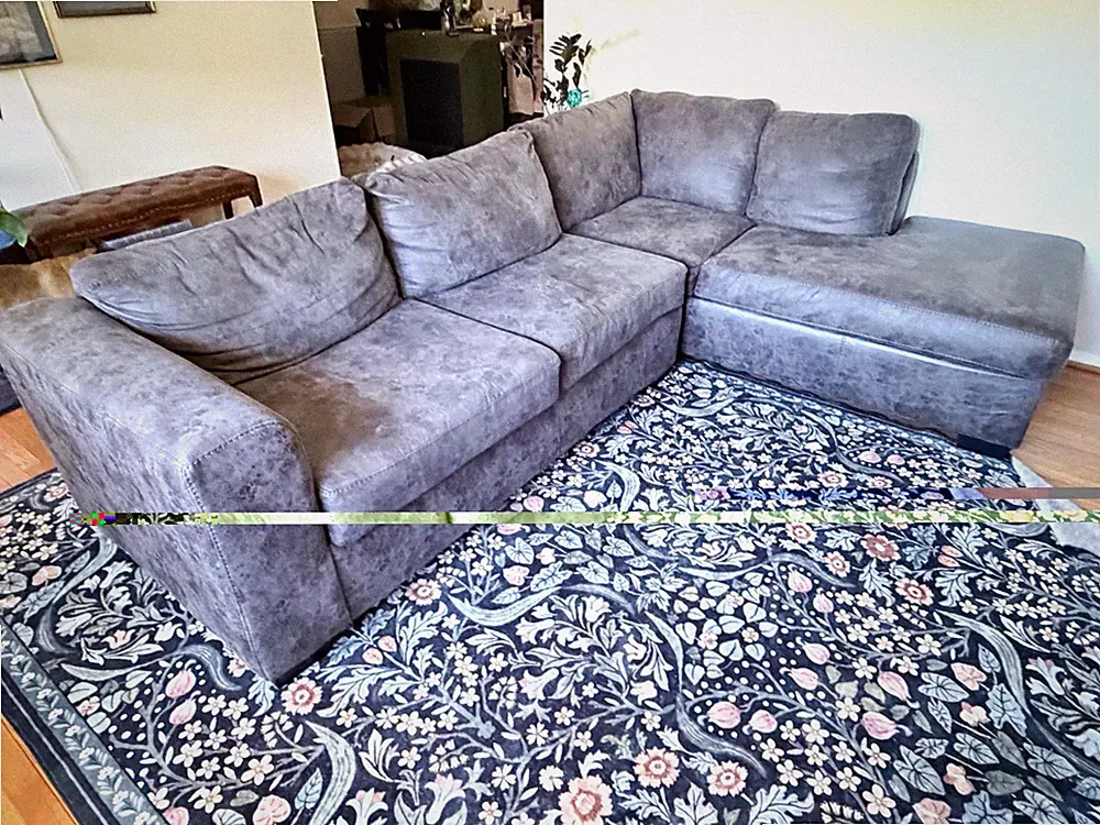 Gray Microfiber Sectional Sofa w/ Chaise & Cushions, Solid, 114x36x32