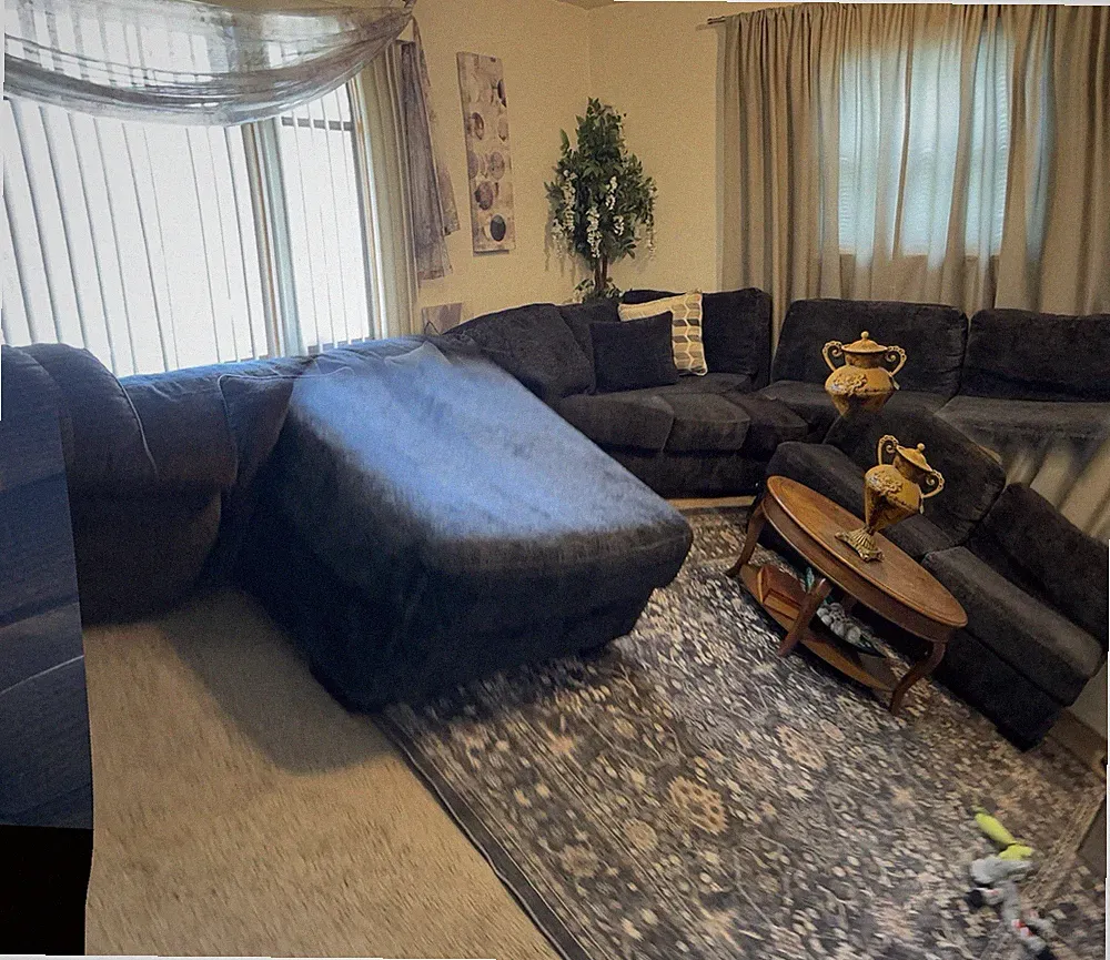 Gray Microfiber Sectional Sofa w/ Chaise & Ottoman, Wood Frame, Solid