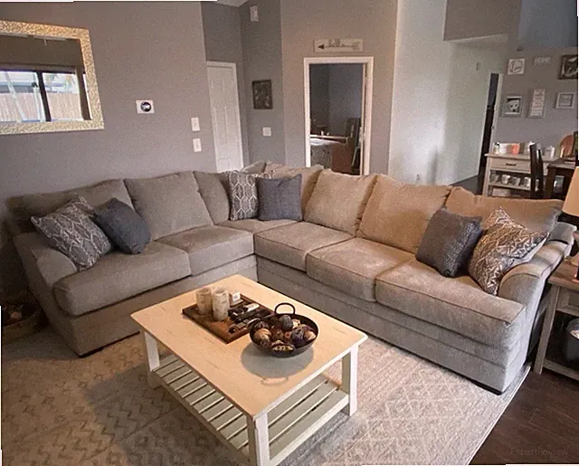 Gray Microfiber Sectional Sofa w/ Left Chaise, Track Arms, Cushion Back, 6