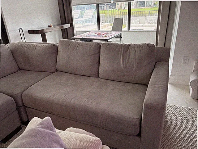 Gray Microfiber Sectional Sofa with Chaise, Track Arms, Cushioned Back