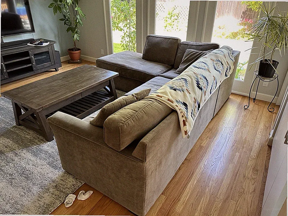 Gray Microfiber Sleeper Sectional Sofa Contemporary Arm 4-Seater Living Room
