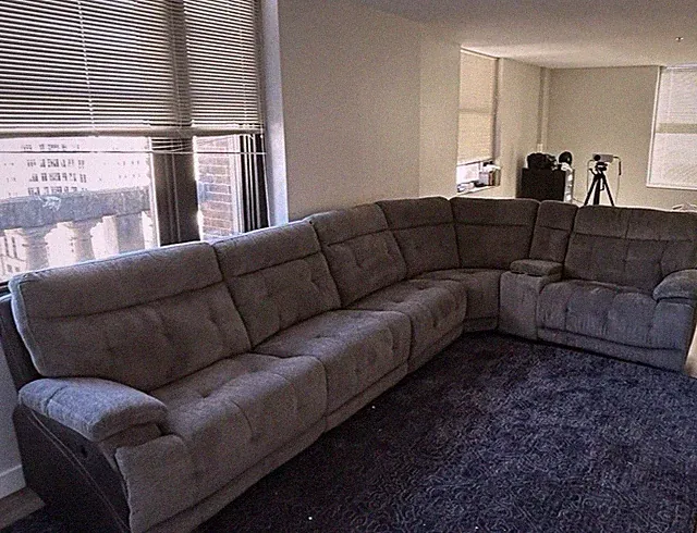 Gray Microfibre Sectional Sofa, Manual Recline, Wood Frame, 134"W x 121"D x 41"H