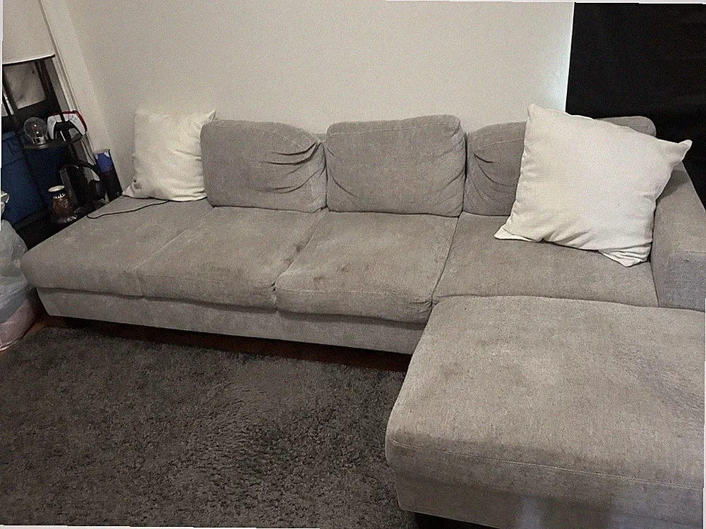 Gray Microsuede Sectional Sofa w/ Chaise, Wood Frame, Cushions