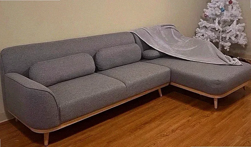 Gray Mid-Century Modern Sectional Sofa w/ Chaise, Polyester, Wood Base, 4-Seat