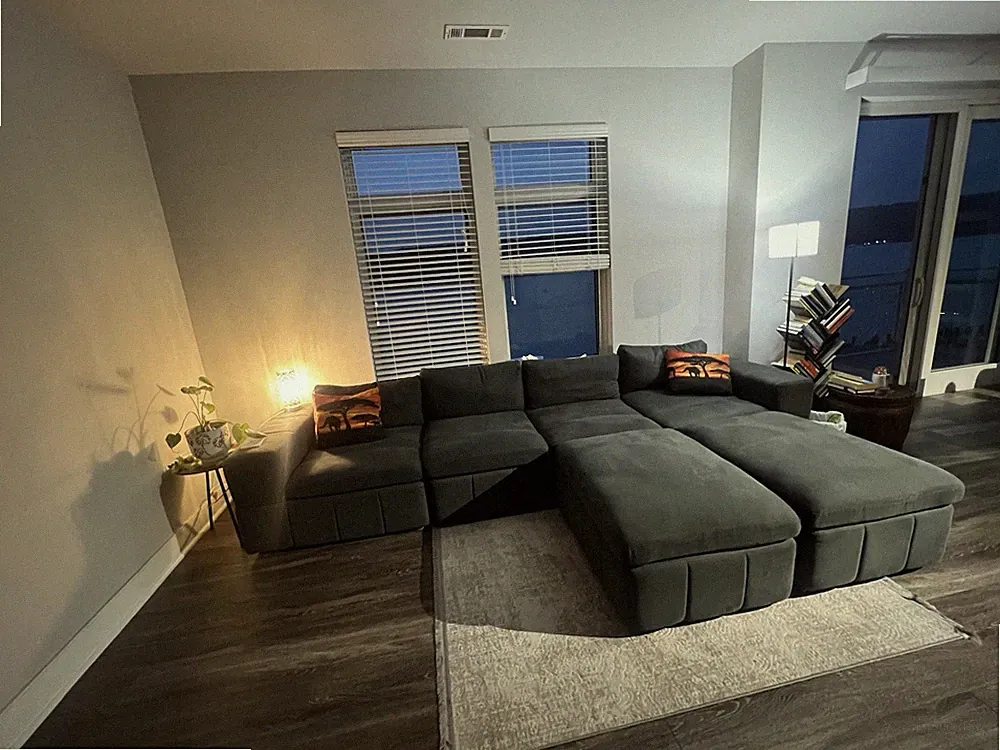 Gray Modular Sectional Sofa w/ Chaise Ottoman, 5-Seat Cotton Wood Cushions