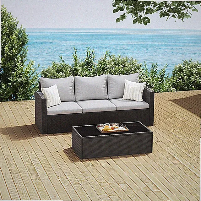 Gray Outdoor Patio Couch Set with Coffee Table and Upgraded Cushions