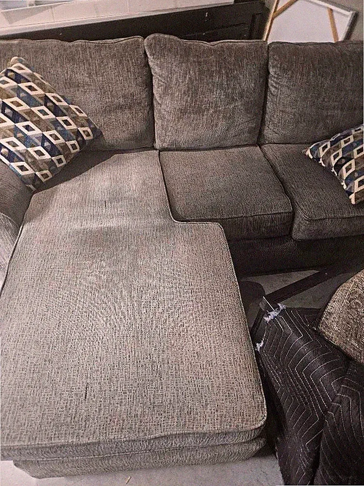Gray Polyester Fabric Sectional Sofa w/ Chaise, Cushion Back, Track Arms