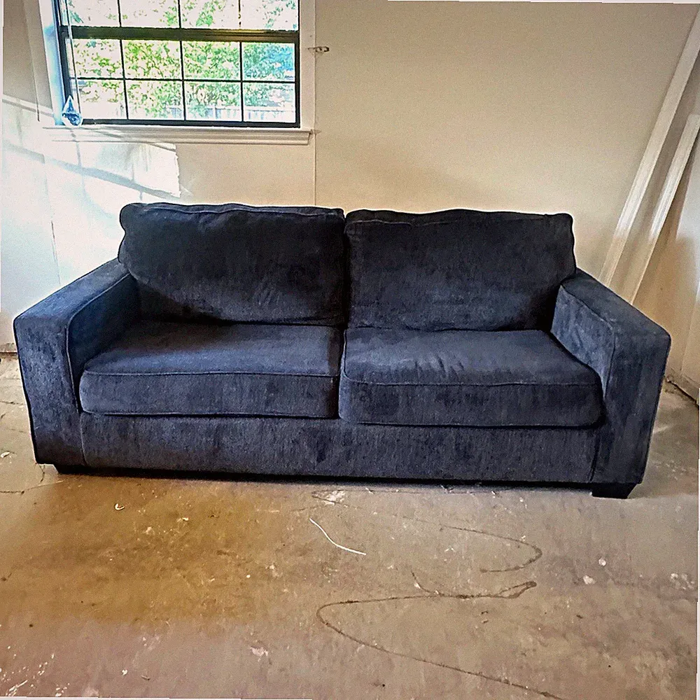 Gray Pull-Out Sleeper Sofa Double Bed Track Arms 3-Seat Modern Metal Frame