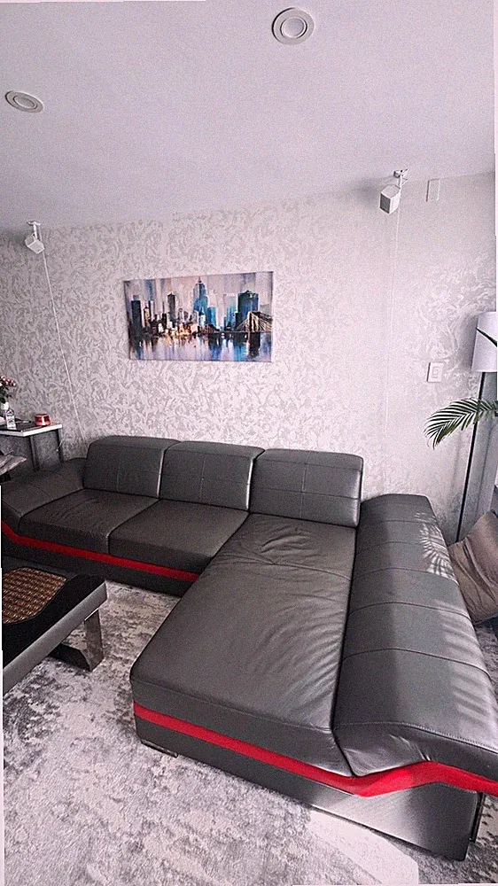 Gray/Red L-Shaped Corner Sectional Sofa Right Chaise Faux Leather High Back