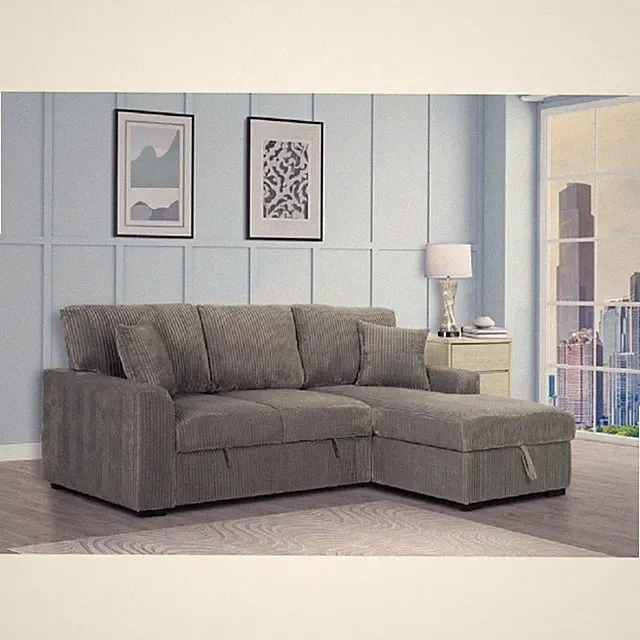 Gray Right Facing Sectional Sofa w/ Storage Chaise, Convertible Sleeper Sofa