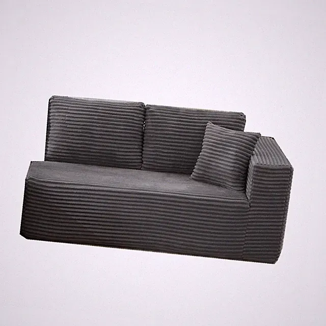Gray Sectional Couches - Plush Corduroy Fabric, No Assembly, Ideal for Living