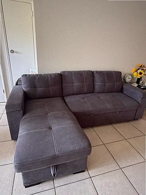 Gray Sectional Sleeper Sofa Bed with Storage Chaise and USB-C Port