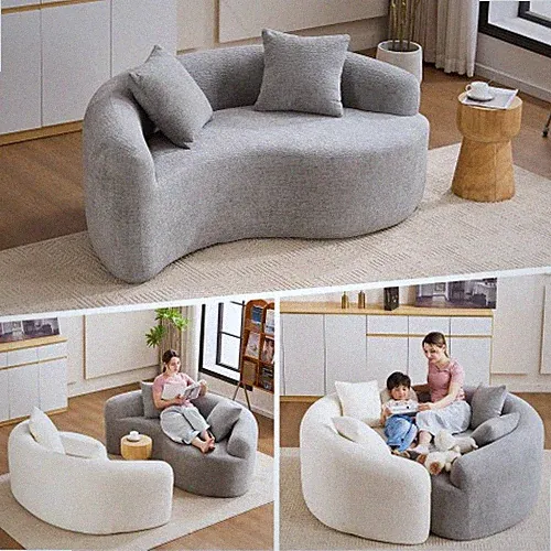 Gray Sectional Sofa Modern Chenille Curved Compact Sofa For Small Spaces
