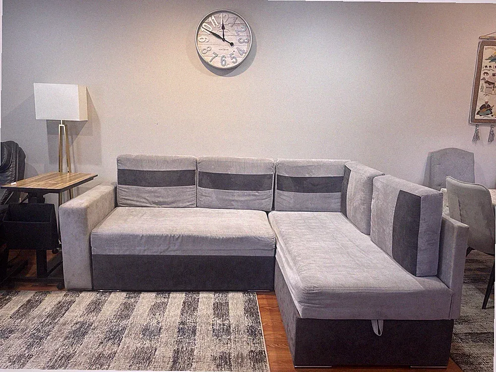 Gray Sectional Sofa Storage Removable Cushions 5-Seater Modern Polyester