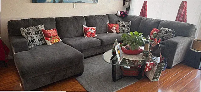Gray Sectional Sofa w/ Chaise, Cushions, Solid Other Fabric, Wood Frame