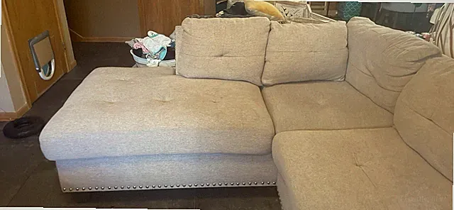 Gray Sectional Sofa w/ Chaise, Polyester Blend, Track Arms, Cushions, 4-Seat