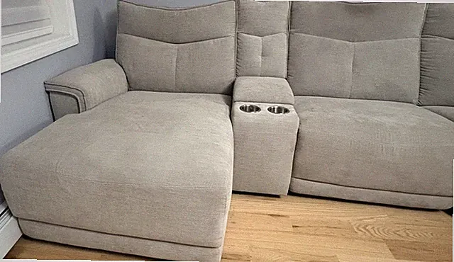 Gray Sectional Sofa with Chaise, Center Console Cup Holders, 100% Cotton