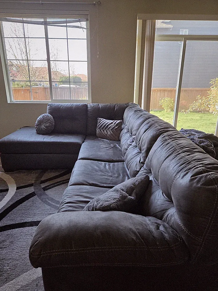 Gray Sectional Sofa with Chaise & Cushions, 5-Seater, Wood Frame, Microfiber