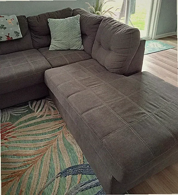 Gray Sectional Sofa with Chaise, Cushions, Solid Pattern, Wood Frame