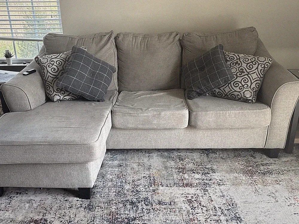 Gray Sectional Sofa with Chaise, Removable Cushions, Throw Pillows, Wood Frame
