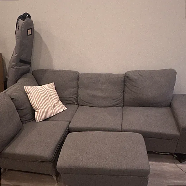Gray Sectional Sofa with Ottoman, Wood Frame, Fabric Upholstery, Modern Style