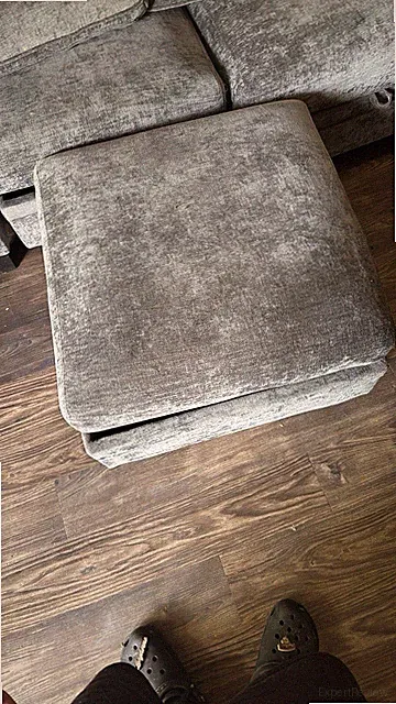 Gray Solid Cotton Sectional Sofa w/ Cushions & Ottoman, Black Wood Frame