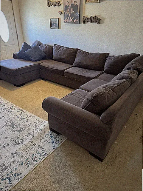 Gray Solid Fabric Sectional Sofa w/ Chaise, Cushions, Wood Frame, Black