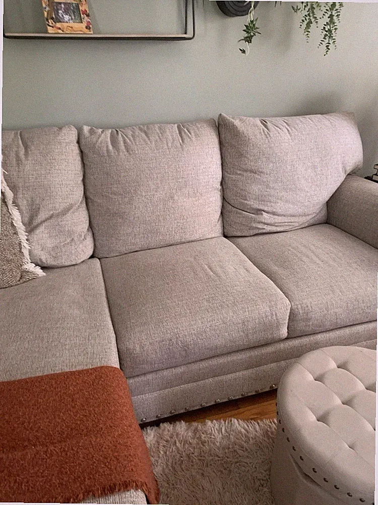 Gray Solid Fabric Sectional Sofa w/ Chaise, Wood Frame 123"W x 67"D
