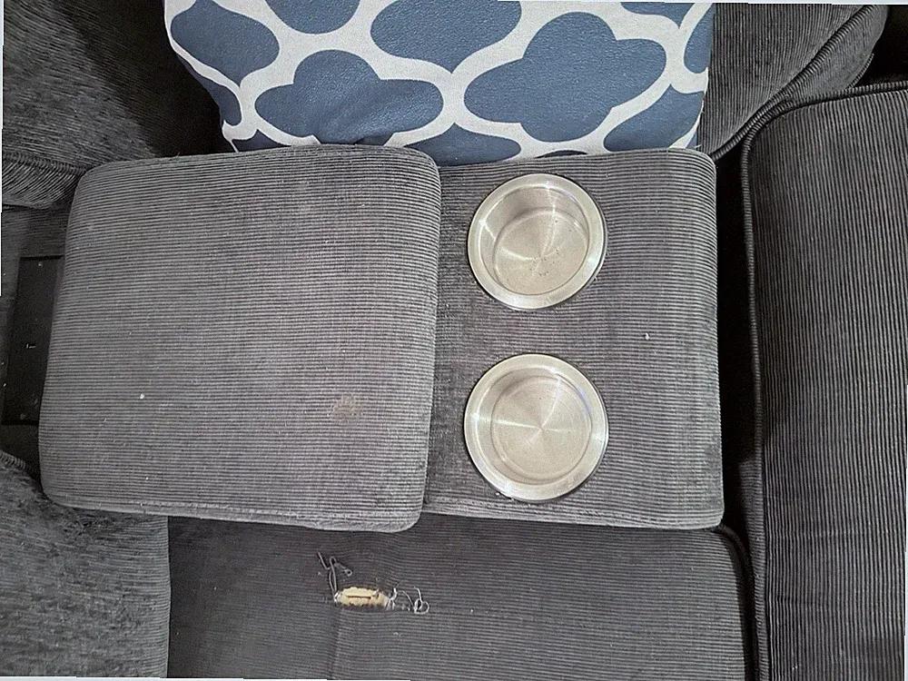 Gray Solid Sectional Sofa with Cup Holder Console, Nailhead Trim, Ottoman