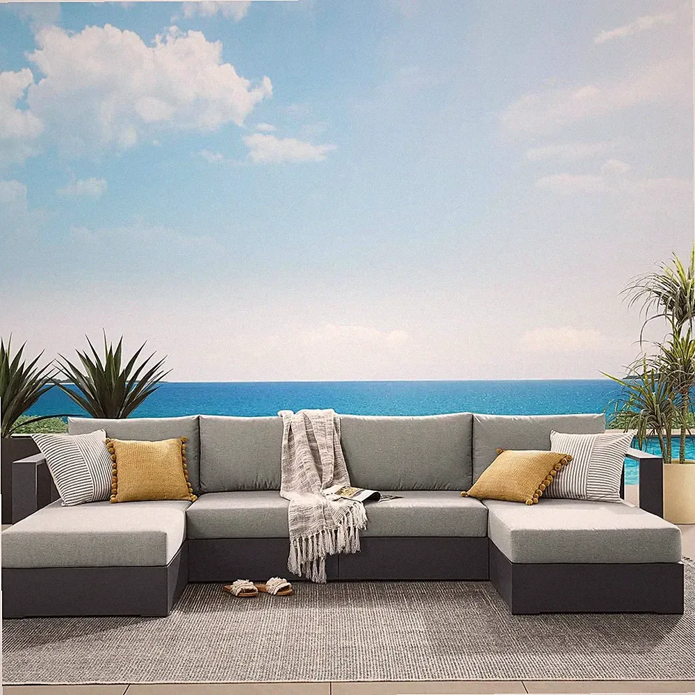 Gray Tahoe 4-Piece Outdoor Sectional Sofa Set with Chaise Lounges