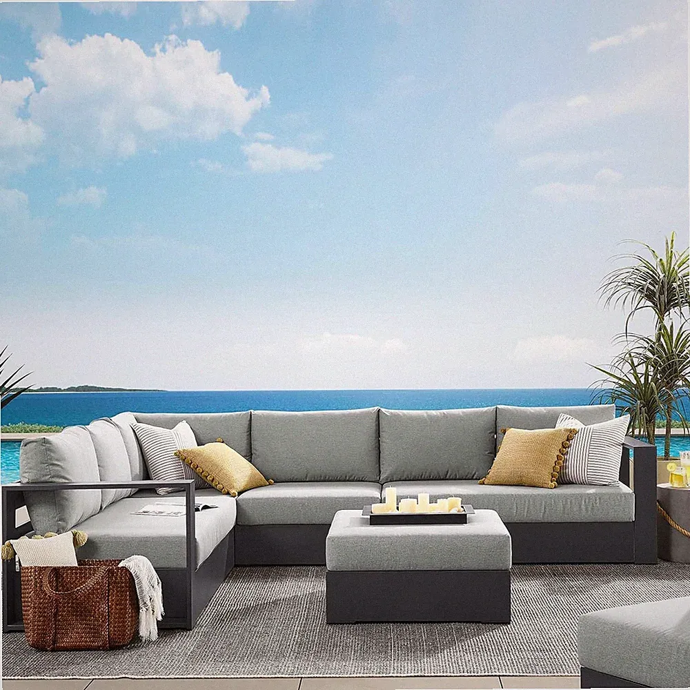Gray Tahoe 5-Piece Outdoor Sectional Sofa Set with Ottoman & Cushions