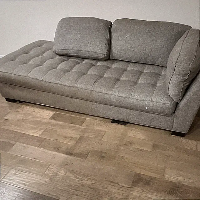 Gray Tufted 3-Seat Sofa, Track Arms, Removable Cushions, Wood Frame