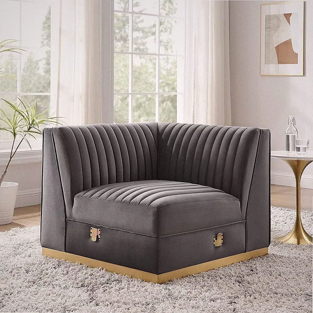 Gray Tufted Performance Velvet Modular Sectional Sofa with Ottoman