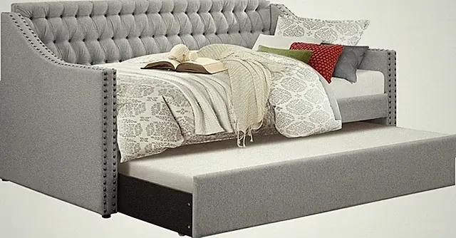 Gray Twin Daybed with Trundle - Stylish Fabric Upholstered Design