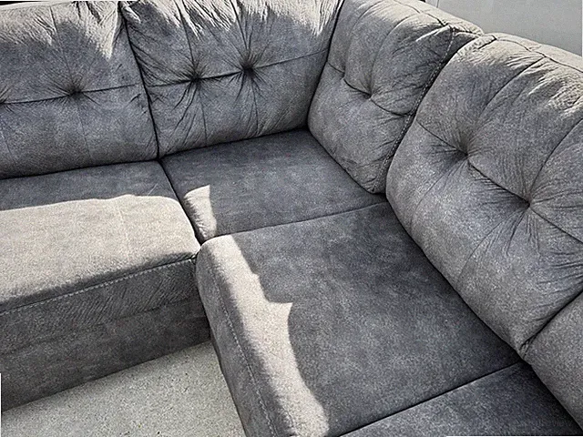 Gray Two-Piece Sectional Sofa, Tufted High Back, Classic Round Arms, Modern
