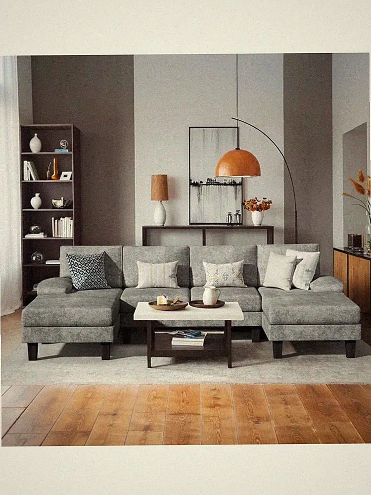 Gray U-Shaped Modular Sectional Sofa With Adjustable Backrest And Sleeper