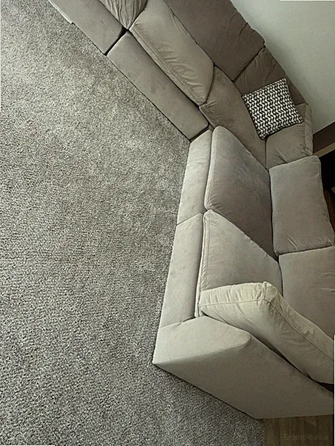Gray Upholstered Sectional Sofa Couch with Chaise & Patterned Throw Pillows