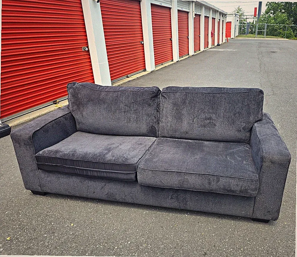Gray Velvet 2-Seat Sleeper Sofa Pull-Out Bed Track Arms Black Metal 50"